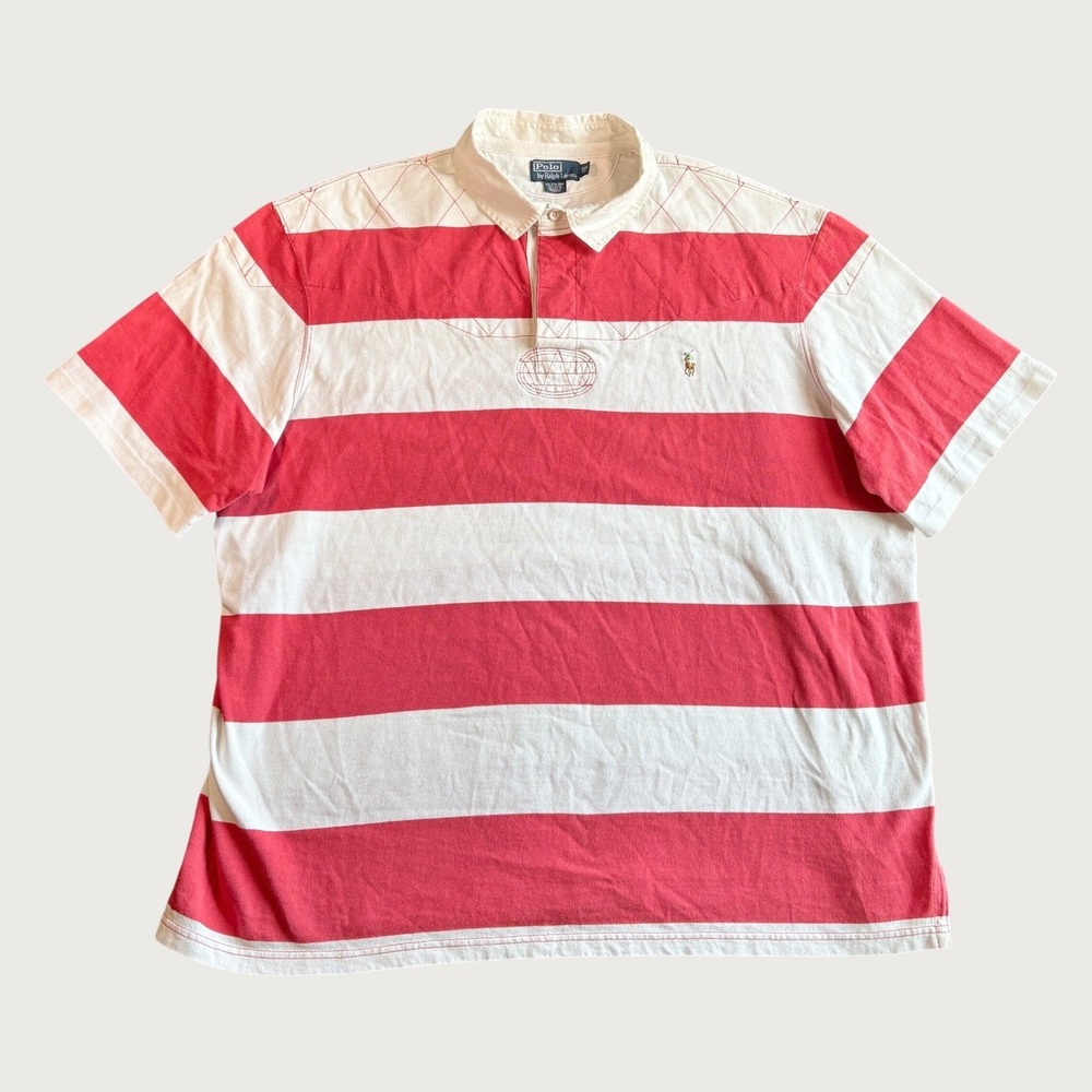 VTG Polo Ralph Lauren Rugby Shirt Mens 3XB Red White Striped Quilted Shoulder